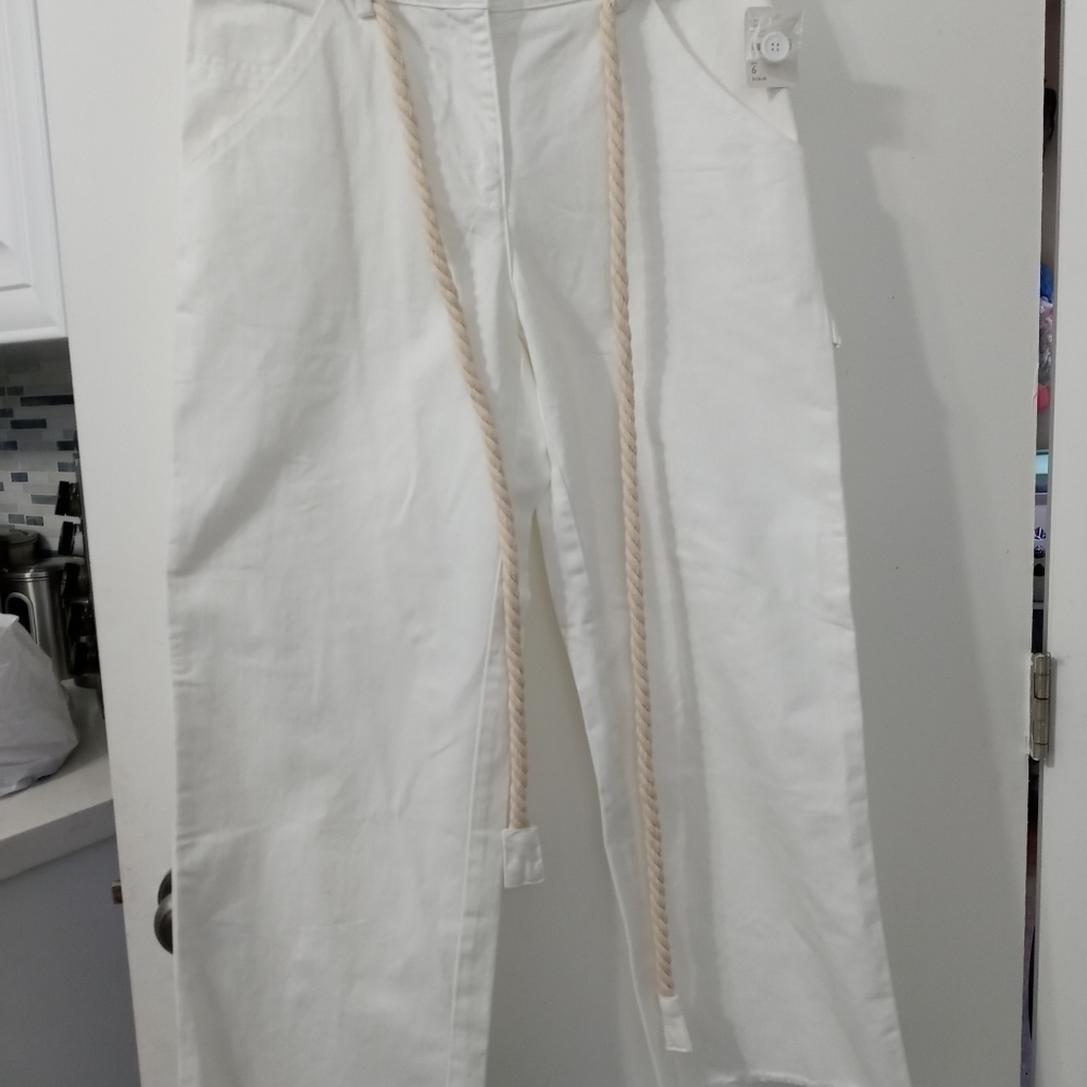 Free people White Denim carpenter Jeans with Nautical Rope Belt/Tie size 6